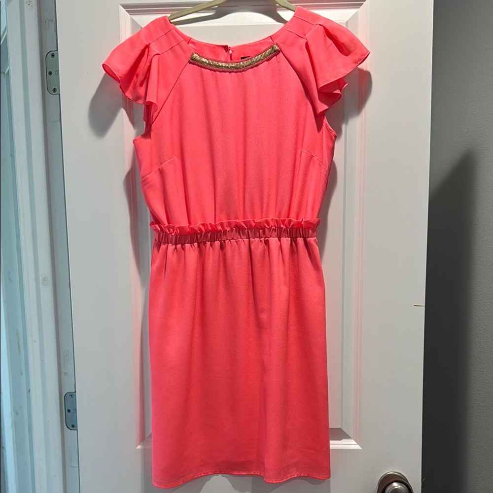Pink/Coral Dress with Ruffle Sleeves